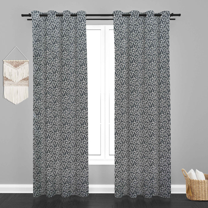 Lima  Floral Design Jaquard Fabric Curtain -Grey