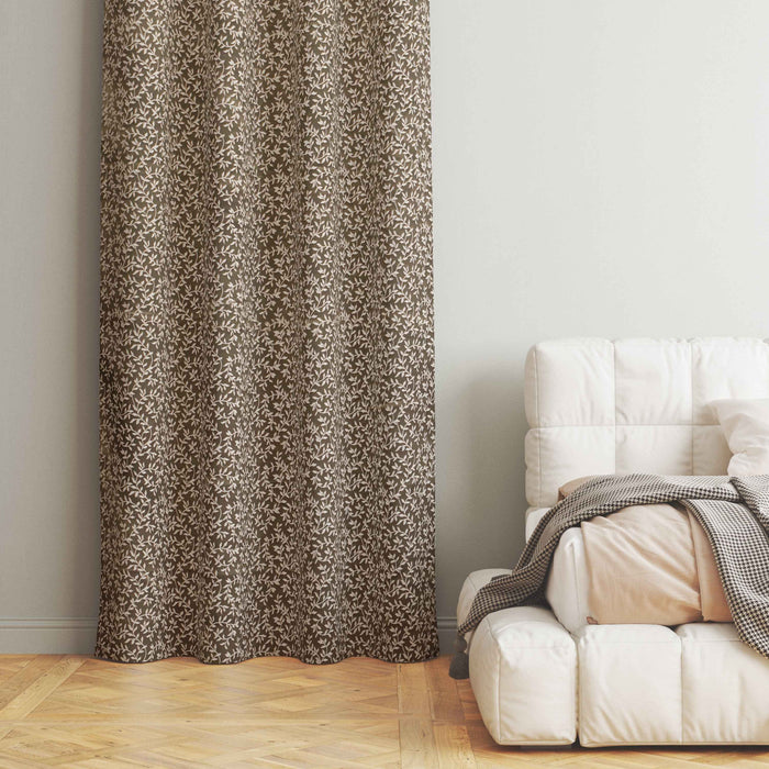 Lima  Floral Design Jaquard Fabric Curtain -Light Brown