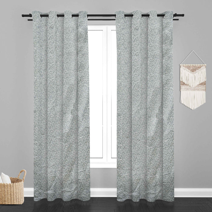 Lima  Floral Design Jaquard Fabric Curtain -Light Grey