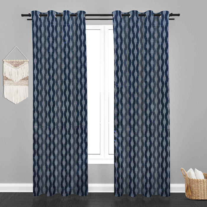 Lima  Geometric Design Jaquard Fabric Curtain -Navy Blue