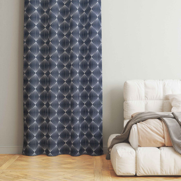 Lima  Geometric Design Jaquard Fabric Curtain -Navy Blue