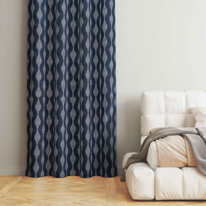 Lima  Geometric Design Jaquard Fabric Curtain -Navy Blue