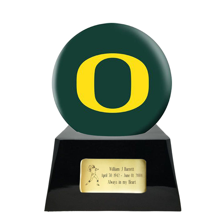 LIMITED SUPPLY- Football Cremation Urn with Optional Oregon Ducks Ball Decor and Custom Metal Plaque