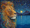 Lion And Lake At Night