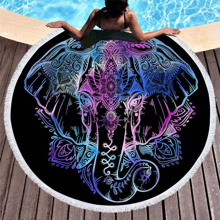 Lotus Elephant Boho 150cm Round Beach Towel