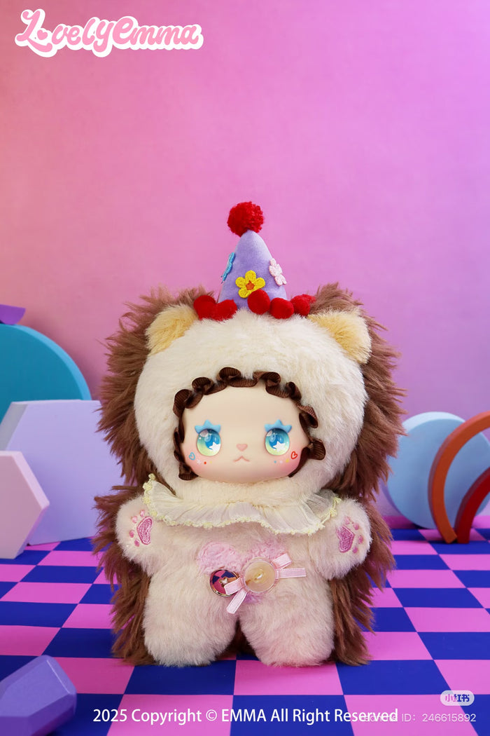 Lovely Emma: Funky Party Plush Blind Box featuring a teddy bear stuffed toy, available for preorder with six regular designs and two secret editions. Ships August 2025.