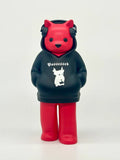Low Fidelity - The Devil Likes Lofi by Luke Chueh: Red vinyl figure with bear/cat ears in a Possessed hoodie, headphones; inspired by lofi music, limited to 250 pieces.