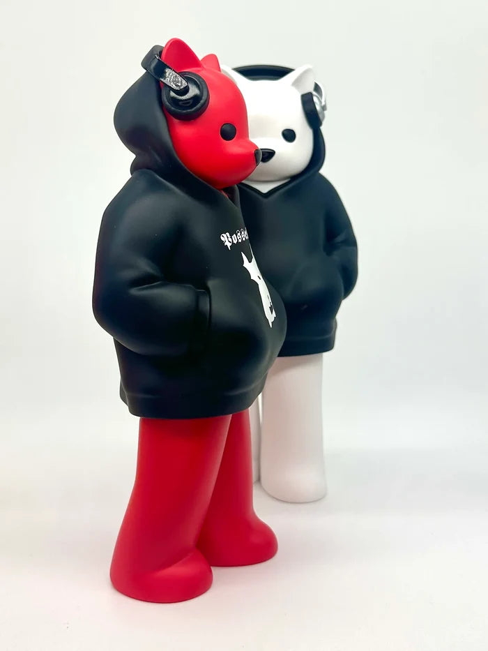 Low Fidelity - The Devil Likes Lofi by Luke Chueh: Two vinyl figures with animal heads, in black hoodies and headphones, embodying solitude and nature-inspired artistry.