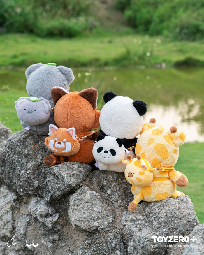 LuLu the Piggy Animal Party - Lu Plush bag, preorder for July 2025, features a compact, plush design with dimensions for Elephant and Panda Lu options.