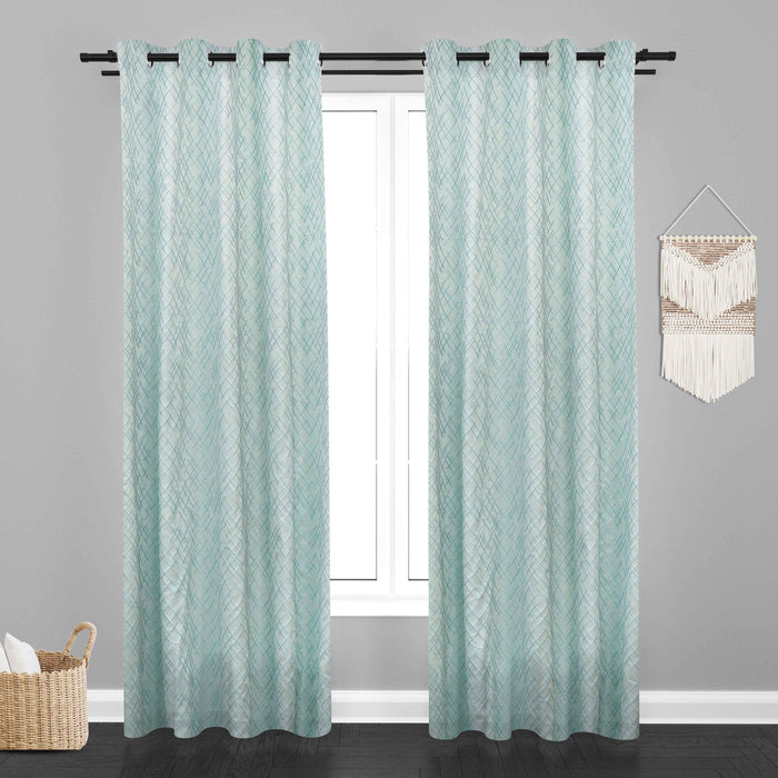 Manila  Abstract Design Jaquard Fabric Curtain -Sky Blue