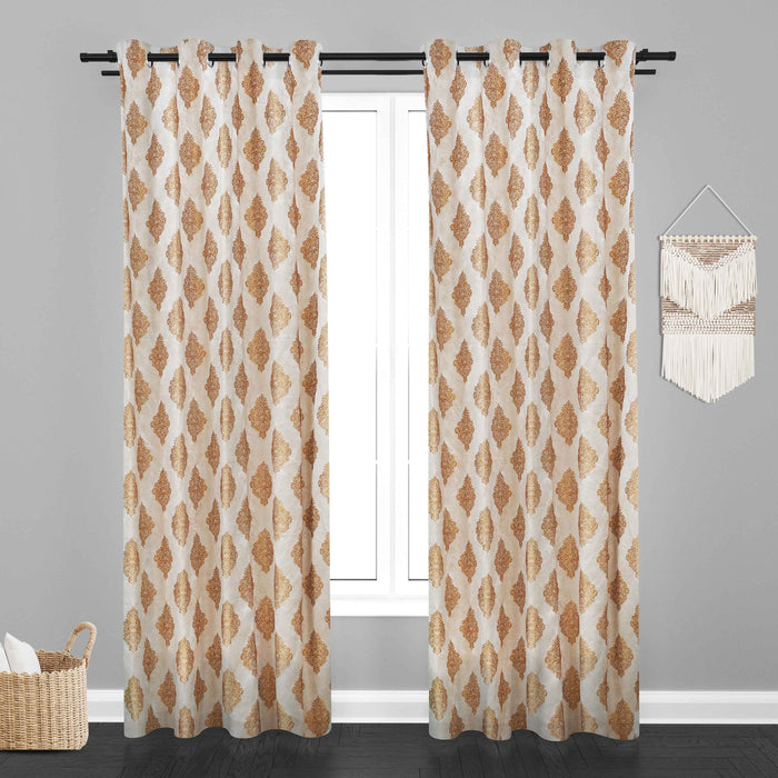 Manila  Damask Design Jaquard Fabric Curtain -Beige