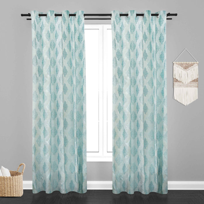 Manila  Damask Design Jaquard Fabric Curtain -Sky Blue