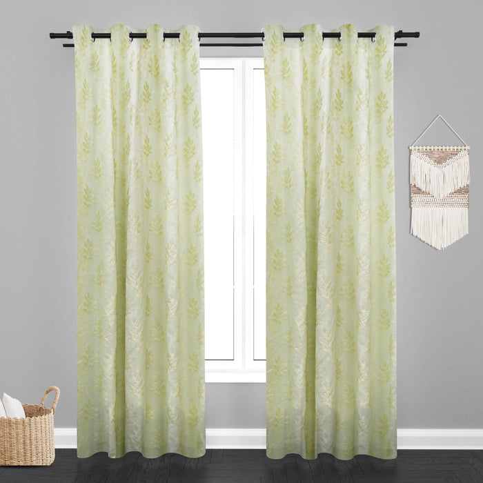Manila  Floral Design Jaquard Fabric Curtain -Light Green