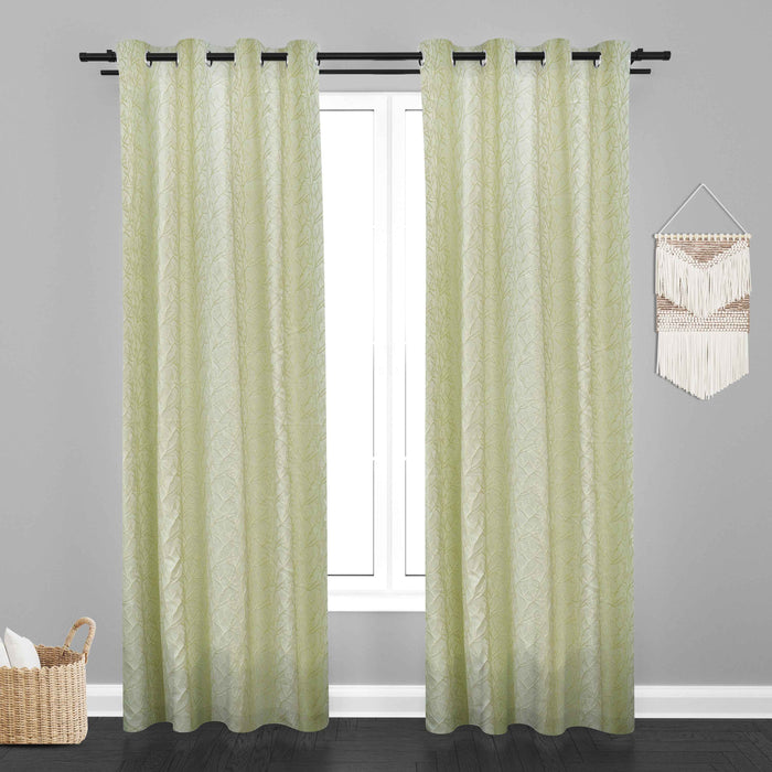 Manila  Floral Design Jaquard Fabric Curtain -Light Green