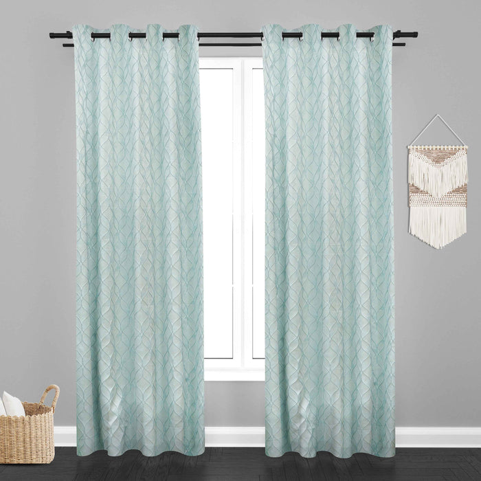 Manila  Geometric Design Jaquard Fabric Curtain -Sky Blue