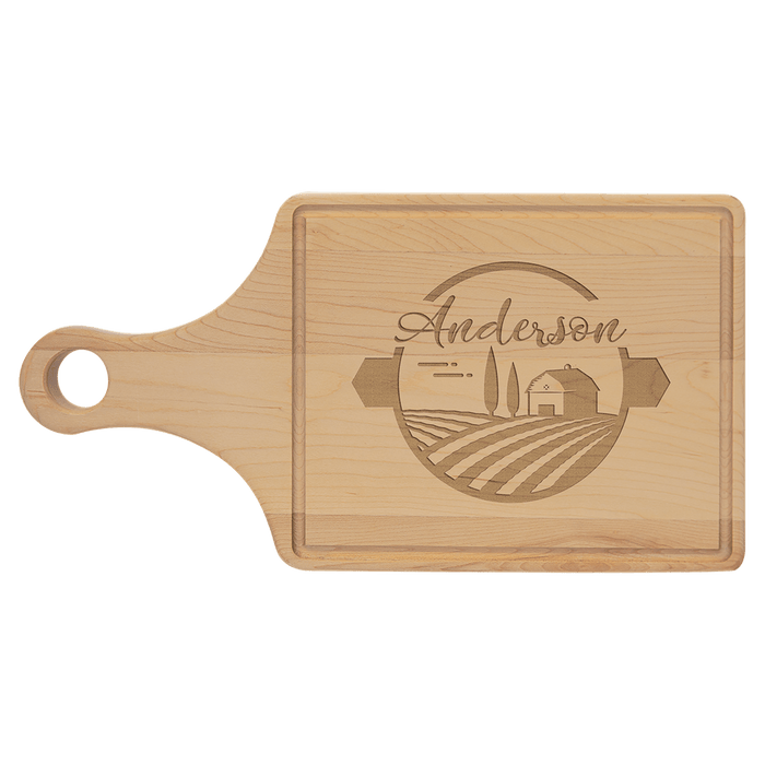 13.5" x 7" Maple Cutting Board Paddle Shape with Drip Ring