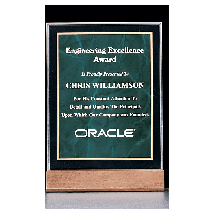 Emerald Marble Acrylic Award with American Walnut Base