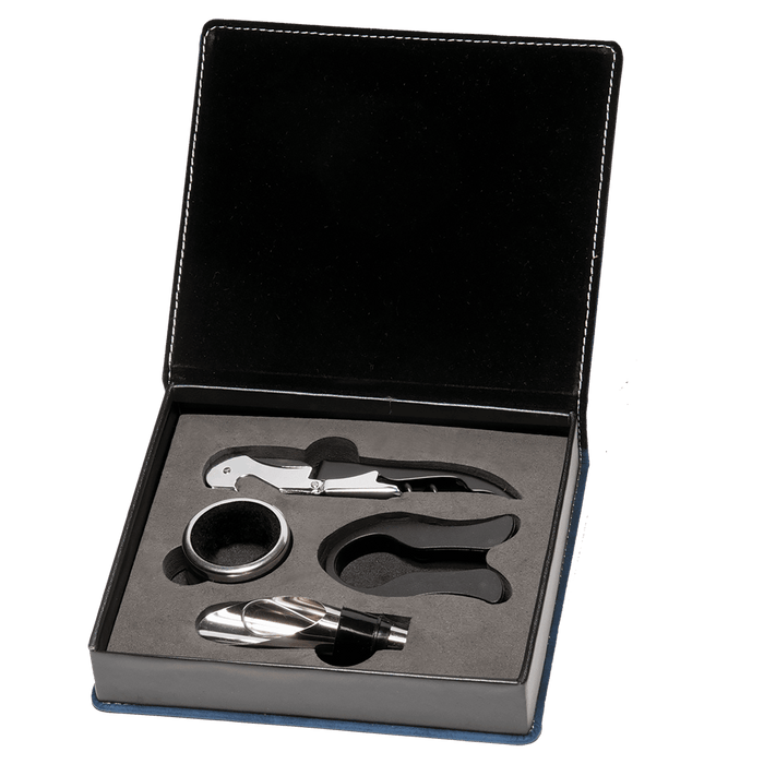 Blue Marbleized Leather Wine Tool Gift Set