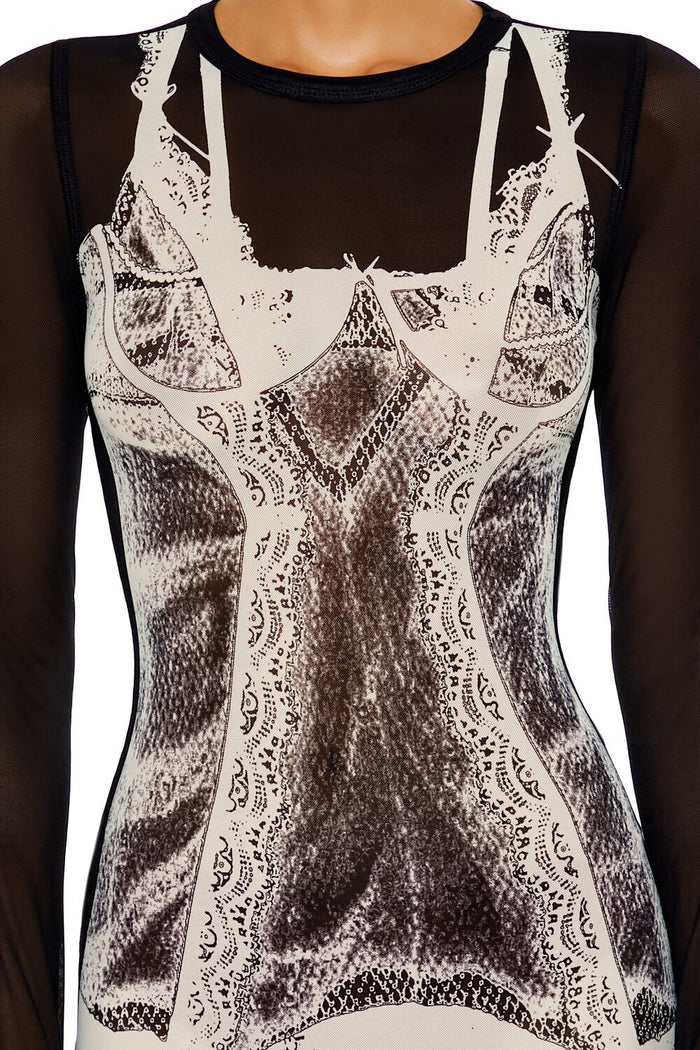 Mesh Garter Graphic Mini Dress