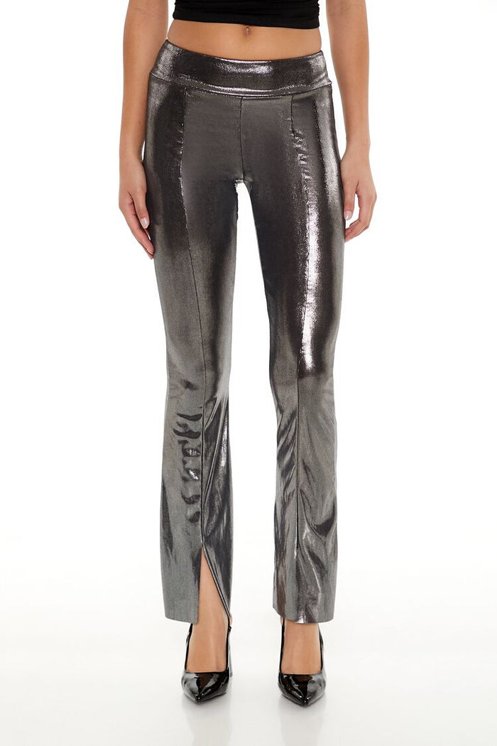 Metallic Mid-Rise Flare Leggings
