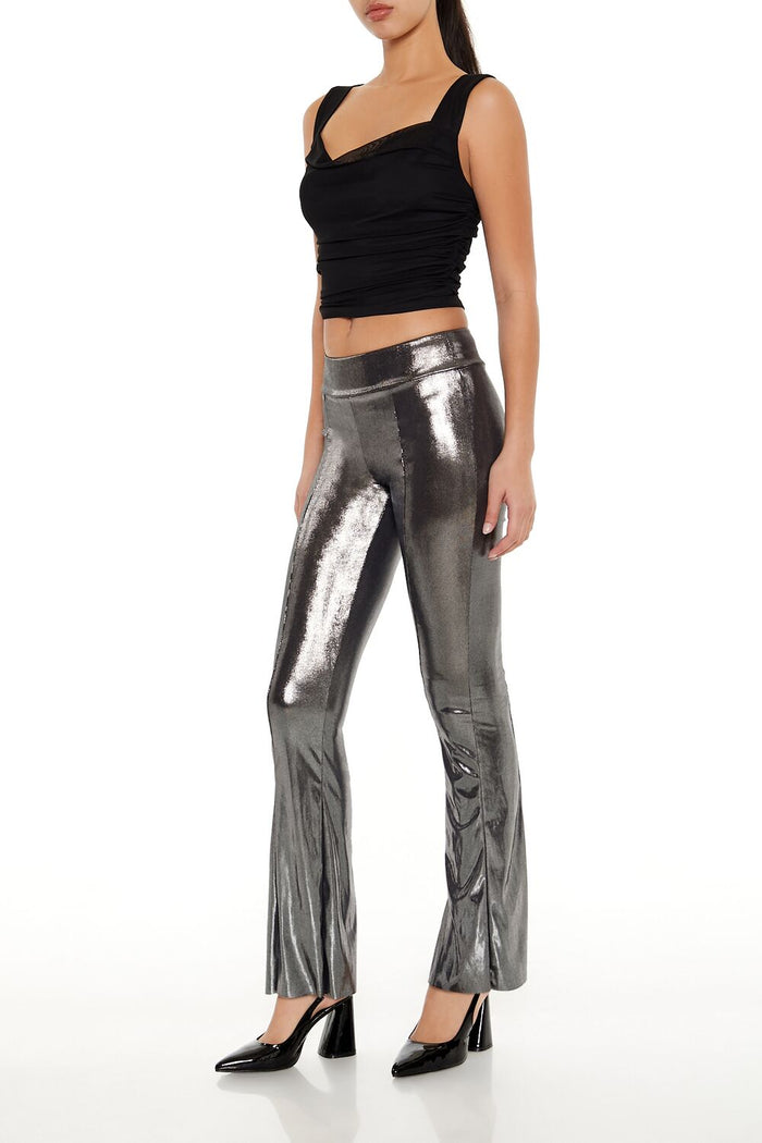 Metallic Mid-Rise Flare Leggings