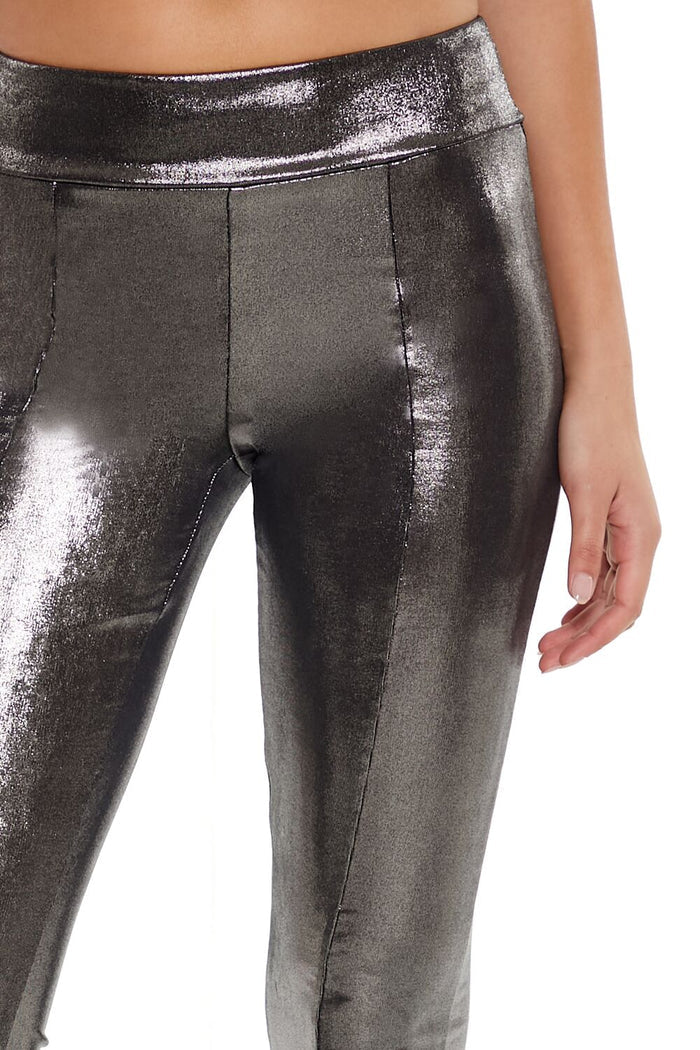 Metallic Mid-Rise Flare Leggings