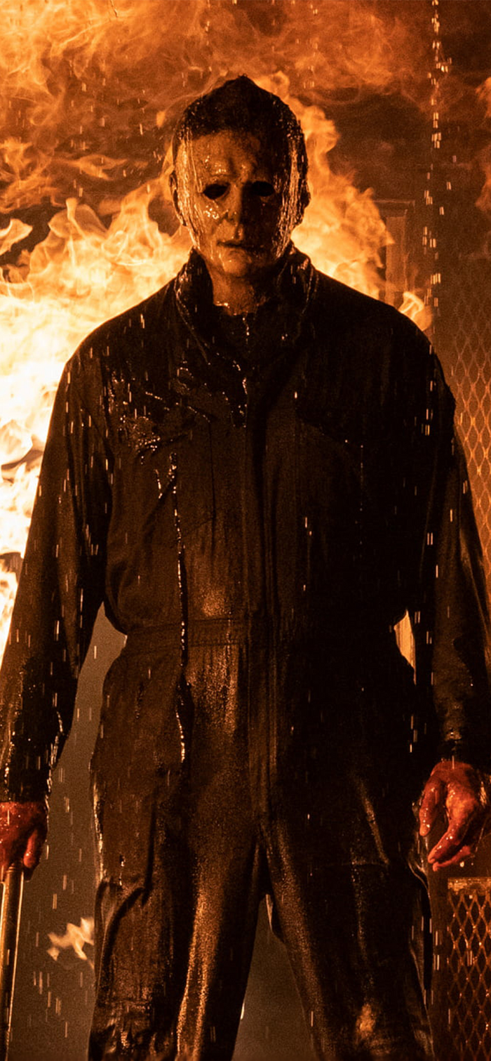 Michael Myers at the Burning Entrance Front Door Cover Banner Wrap