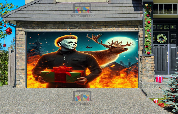 Michael Myers Holding A Gift Garage Door Wrap Cover Holiday Decoration
