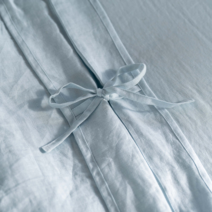 Mineral Blue French Linen 40cm Deep Fitted Sheets close-up detail 5 | Soak and Sleep