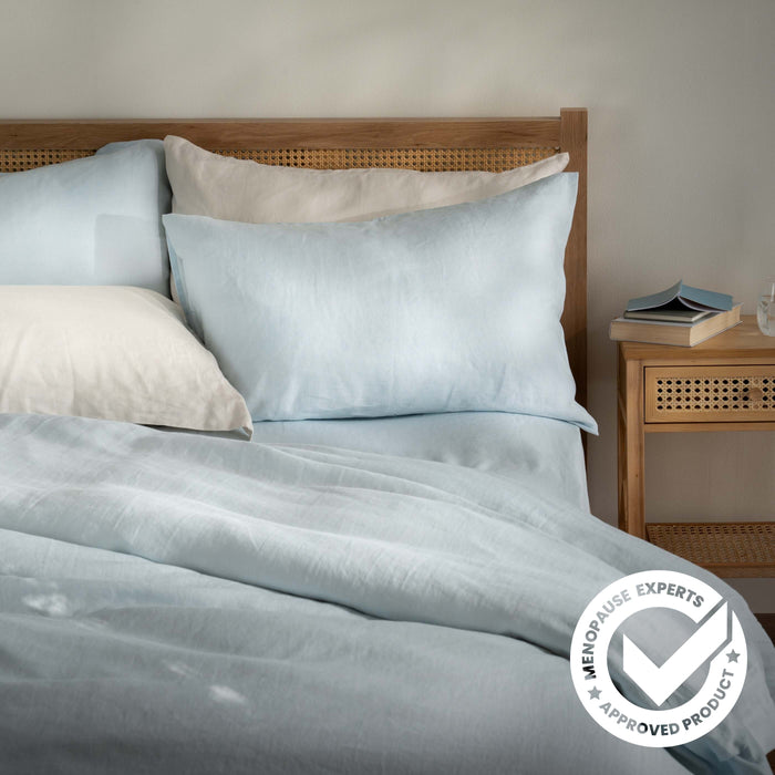 Mineral Blue French Linen Bedding And Bed Sheets - breathable, detail view | Soak and Sleep