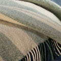 Misty Green Brushed Wool Stripe Throw - breathable, bedroom detail | Soak and Sleep