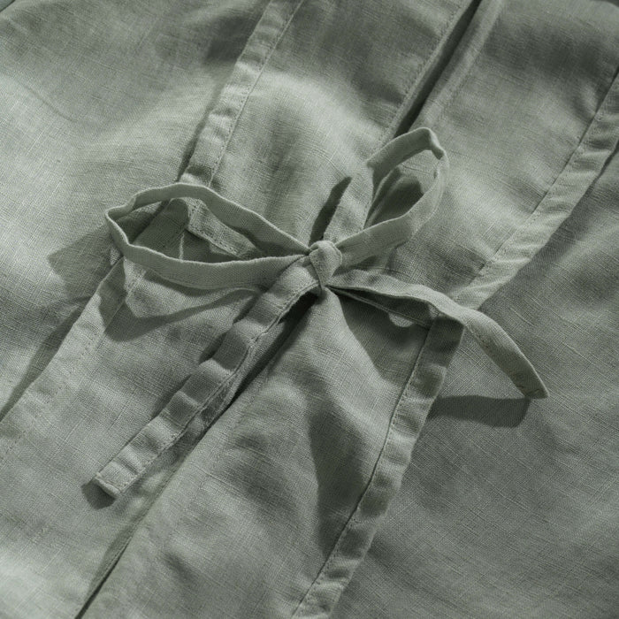 Misty Green French Linen Bedding and Bed Sheets - breathable, close-up detail 6 | Soak and Sleep