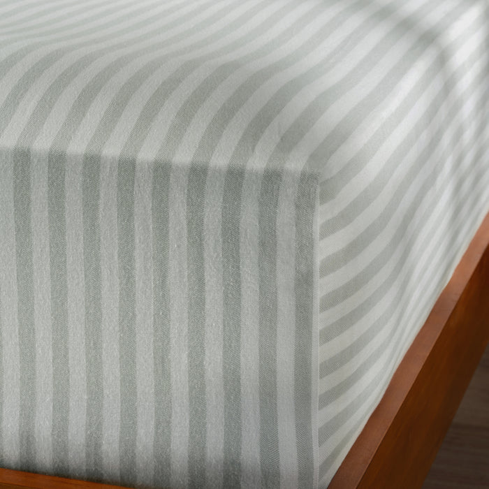 Misty Green Herringbone Bedding & Bed Sheets - cotton, breathable, close-up detail 4 | Soak and Sleep