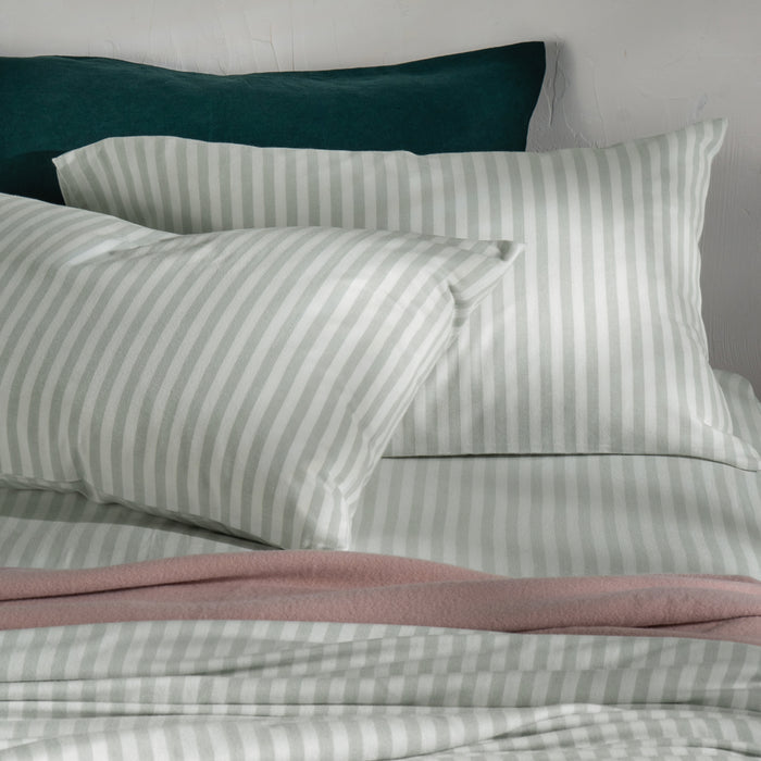 Misty Green Herringbone Bedding & Bed Sheets - cotton, breathable, close-up detail 2 | Soak and Sleep