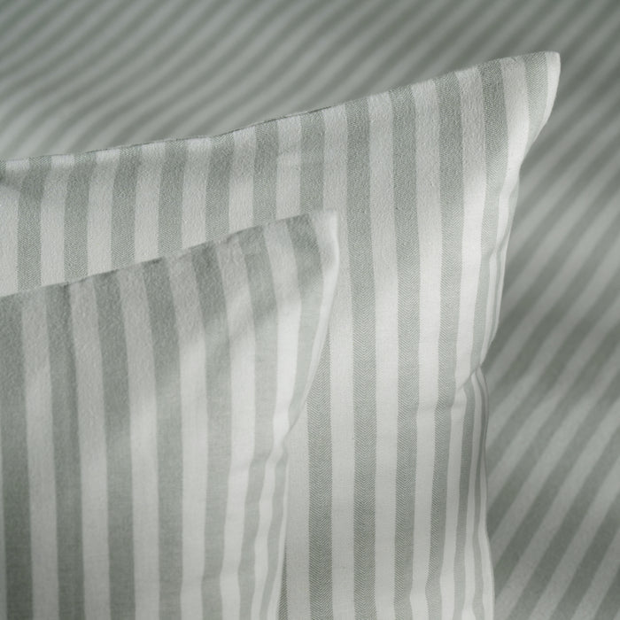 Misty Green Herringbone Bedding & Bed Sheets - cotton, breathable, bedroom detail | Soak and Sleep