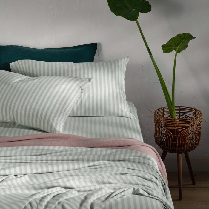 Misty Green Herringbone Bedding & Bed Sheets - cotton, breathable, close-up detail 1 | Soak and Sleep