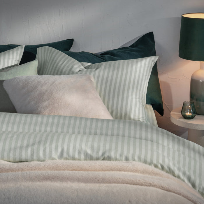 Misty Green Herringbone Bedding & Bed Sheets - cotton, breathable, close-up detail 3 | Soak and Sleep