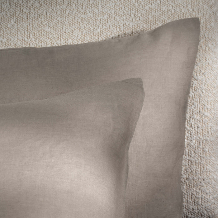 Mocha French Linen Bedding and Bed Sheets - breathable, bedroom detail | Soak and Sleep
