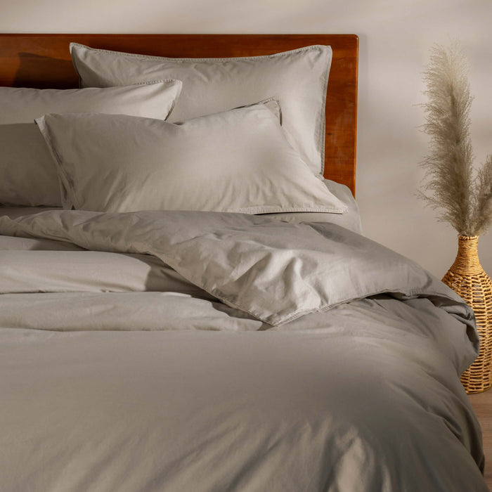 Mocha Stonewashed Cotton Bedding & Sheets - linen, breathable, close-up detail 3 | Soak and Sleep