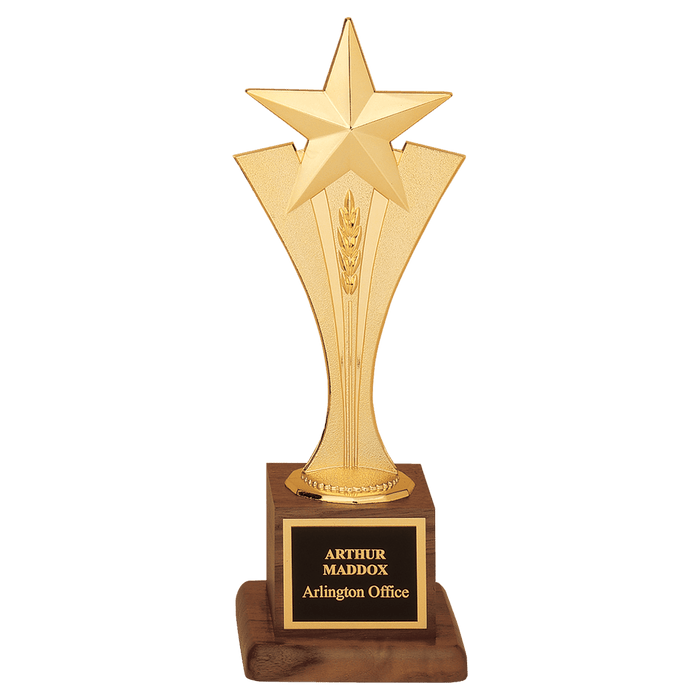 Modern Goldtone Star Casting on a Walnut Finish Base
