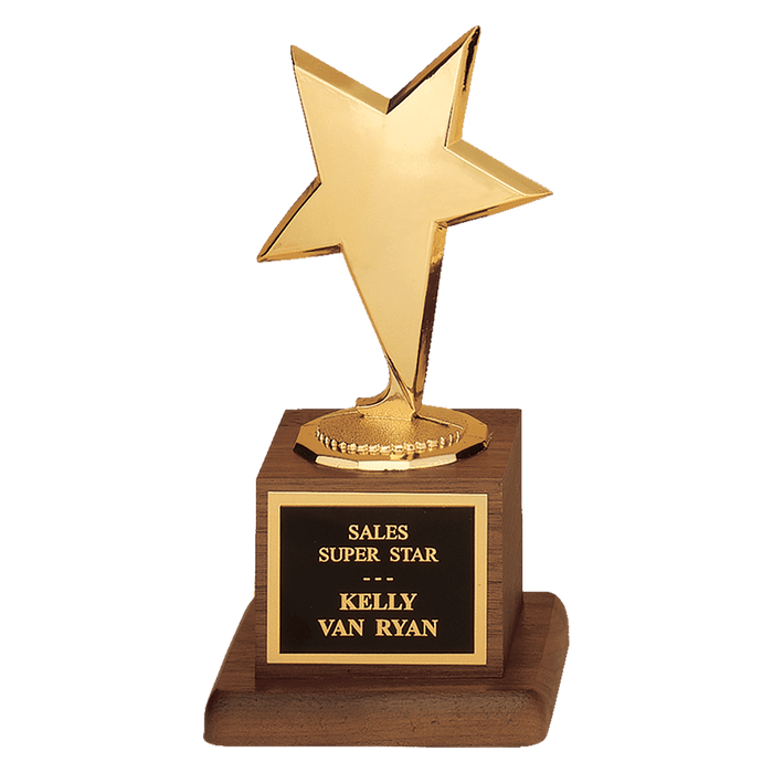 Modern Star Casting in Goldtone Finish on Walnut Finish Base