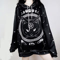 Moon Phase Cat Black Hooded Sweatshirt
