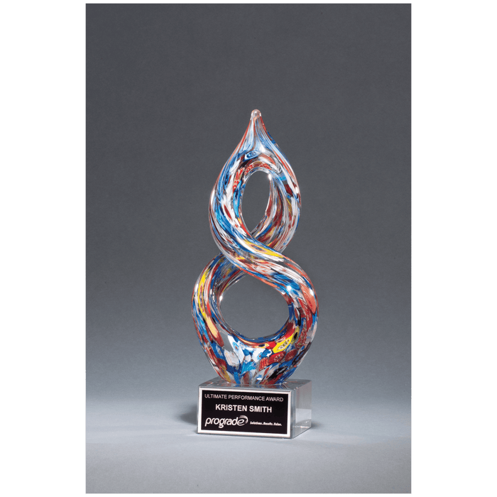 10" Helix Multi-Color Art Glass on Clear Glass Base