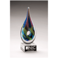 9.9" Multi-Colored Teardrop Art Glass on Clear Glass Base