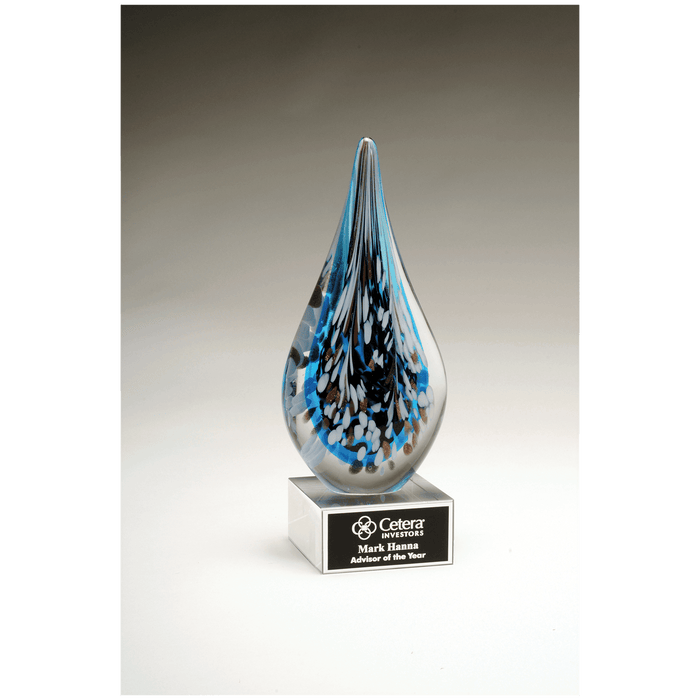 10" Multi-Colored Teardrop Art Glass on Clear Glass Base