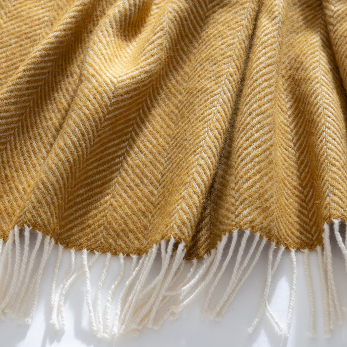 Mustard Herringbone Pure Wool Cushion bedroom detail | Soak and Sleep