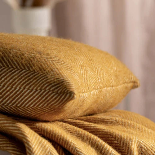 Mustard Herringbone Pure Wool Throws & Cushions detail view 1 | Soak and Sleep