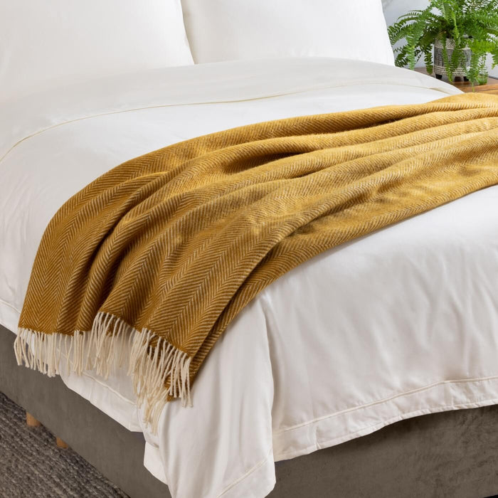 Mustard Herringbone Pure Wool Throw detail view | Soak and Sleep