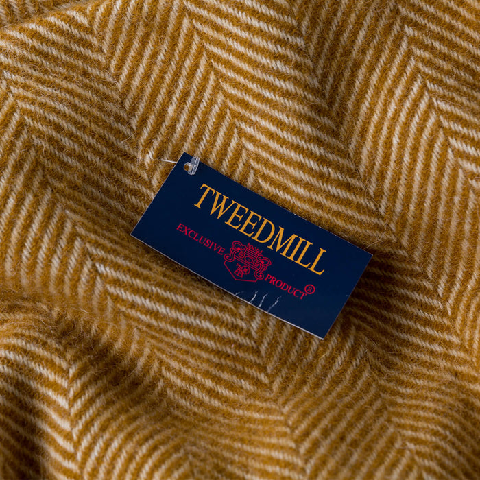 Mustard Herringbone Pure Wool Throw close-up detail 2 | Soak and Sleep