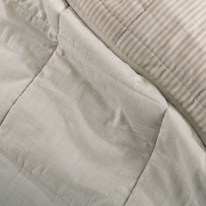 Natural Linen Look Bedspread & Cushion Bundle - striped, close-up detail 1 | Soak and Sleep